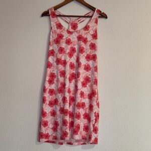 Cynthia Rowley Women's Dress L Coral Tropical Hawaiian Floral Racerback Sundress